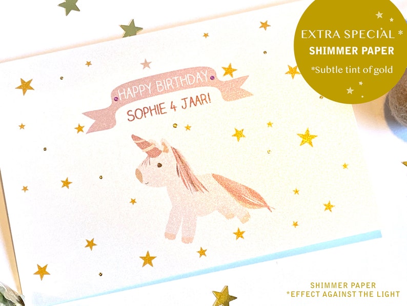 Personalized Unicorn Happy Birthday Card . Unicorn Party Invitation . Personalized Unicorn Birthday Card. Pearlescent paper EXTRA SPECIAL image 1