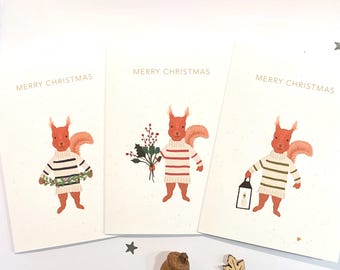 parure de cartes de Noël, Carte de Noël écureuil, Lot de cartes de voeux pour les Fêtes sur le thème des animaux | Paquet de cartes de Noël