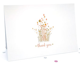 Thank you card, Wildflowers Thank You Card, Thank You Foliage Card *Decorated With Gold Dots*