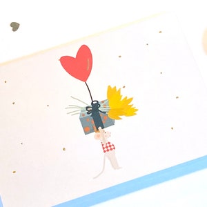 Biglietto di San Valentino con topo carino, biglietto di compleanno d'amore, biglietto per fidanzata, moglie, regalo di anniversario per lei, consegna speciale di fiori e cioccolatini