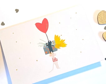 Mouse Valentine's Day Card, Love Birthday Card, Chocolates and Flowers Anniversary Card, Special Delivery Card, For Girlfriend, Wife