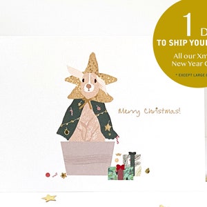 Carte de Noël de lapin. Carte de lapin déguisé en arbre de Noël. Carte de Noël drôle de lapin. Carte lapin mignon *Points OR EXTRA FESTIF*