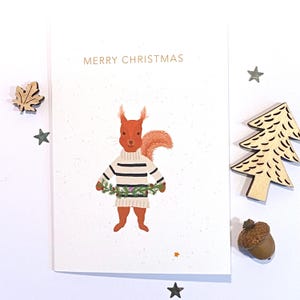 Eichhörnchen Weihnachtskarte, Eichhörnchen im Wollpullover, Girlanden Karte, süßes Waldtier, gestrickte Weihnachten, HANDMADE EXTRA FESTIV