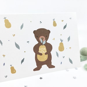 Cartes de vœux Ours - Carte d’anniversaire Ours - Carte de remerciement Ours - Pour vous - Carte fantaisiste - Carte d’amour - Carte Penser à vous - Ours & poire