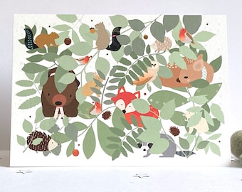 Woodland Birthday Card, Animals Greeting Card – Cute Forest Creatures Card for Kids, Nature Illustration Card, Birthday or Everyday Card