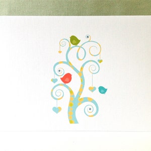Confirmation d’invitation/carte. Invitation à la première communion. Invitation au baptême. Annonce de baptême . Arbre du bonheur avec les oiseaux
