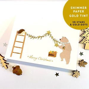 Carte de Noël ours et hérisson, carte de Noël pour un ami, guirlande avec ours et hérisson, carte de Noël de célébration confortable, mari