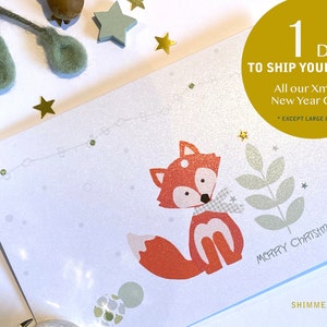 Kartki świąteczne Fox, Kartka świąteczna Woodland, Kartki świąteczne, Urocze zwierzęta leśne, Spersonalizowane kartki świąteczne, Niepowtarzalne kartki świąteczne