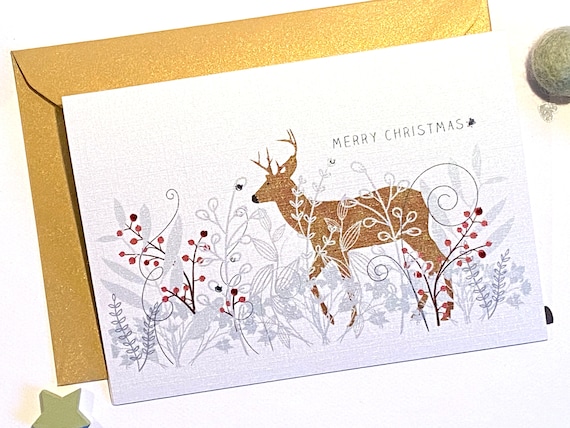 Elegant Christmas Card, Woodland and Deer Christmas Card, Reindeer,  Peaceful Christmas, Wildlife Christmas Card