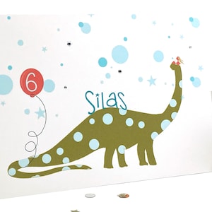 Verjaardagskaart dinosaurus, gepersonaliseerde naam en leeftijd, leuke dinosauruskaart voor jongens of meisjes, verjaardagswens kind, aanpasbare zoon, neef