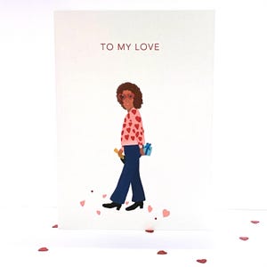 Black Woman Card, Black Love Valentine's Day Card, Black Anniversary Greeting Cards, Black Woman With Hearts, African American Valentines