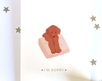 I'm Sorry-kaart met schattige hond, verontschuldigingskaart voor hem of haar, kaart voor hondensympathie, grappige kaart, kaart met lieve geïllustreerde puppy