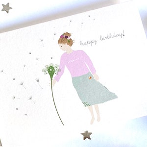 Biglietto di auguri "Esprimi un desiderio", biglietto di auguri con tarassaco, biglietto di auguri per bambina, per lei, figlia, sorella, biglietto per amanti delle piante, biglietto di auguri per giardiniere