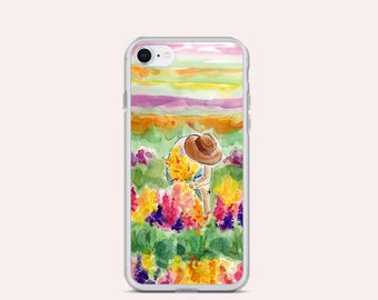 Rainbow Fields iPhone Case | colorful watercolor floral landscape painting - iPhone 13 iPhone 12,