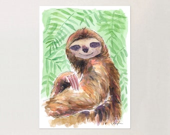 Sloth Art Print | from Original Watercolor Painting | Sloth Gift | Sloth Print | Sloth Painting