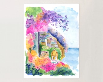 Positano Art Print: Amalfi Coast Watercolor Giclée (Unframed)