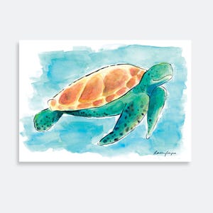 Sea Turtle Nursery Art Print – Ocean Animal Wall Decor – Beach Watercolour Giclée – Turtle Kids Room Poster – Coastal Baby Art Unframed