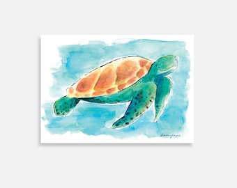 Sea Turtle Watercolor Art Print: Coastal Nursery Decor