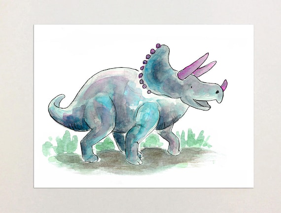 Triceratops Watercolor Art Print From Original Painting | Etsy