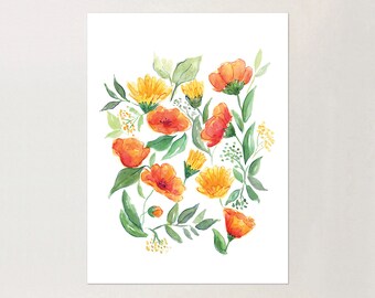 Spring Wildflowers Watercolor Print / Floral illustration / Wild Flower Print / Spring Flowers / Botanical Print