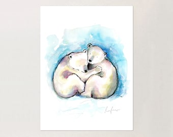 Polar Bear Cubs Watercolor Print | from Original Painting | Nursery Decor | Nursery Art | Illustration | Playroom Art