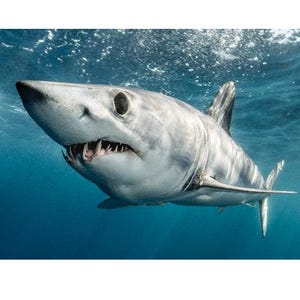 Aluminum / Canvas Photo Print of Mako Shark swimming underwater in Mexico