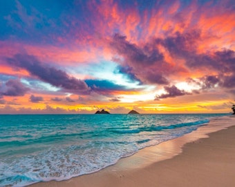 Lanikai Beach Kailua Hawaii Sunrise on Aluminum Metal Canvas Local