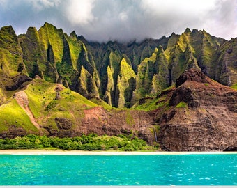Panorama Aluminum Fine Art print of the Na Pali Coast, Kauai, Hawaii titled "The Emerald City"