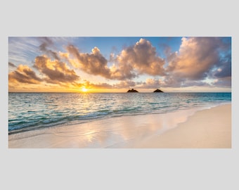Panorama Aluminum Fine Art print of an unreal sunrise at Lanikai Beach in Hawaii titled "Surreal"