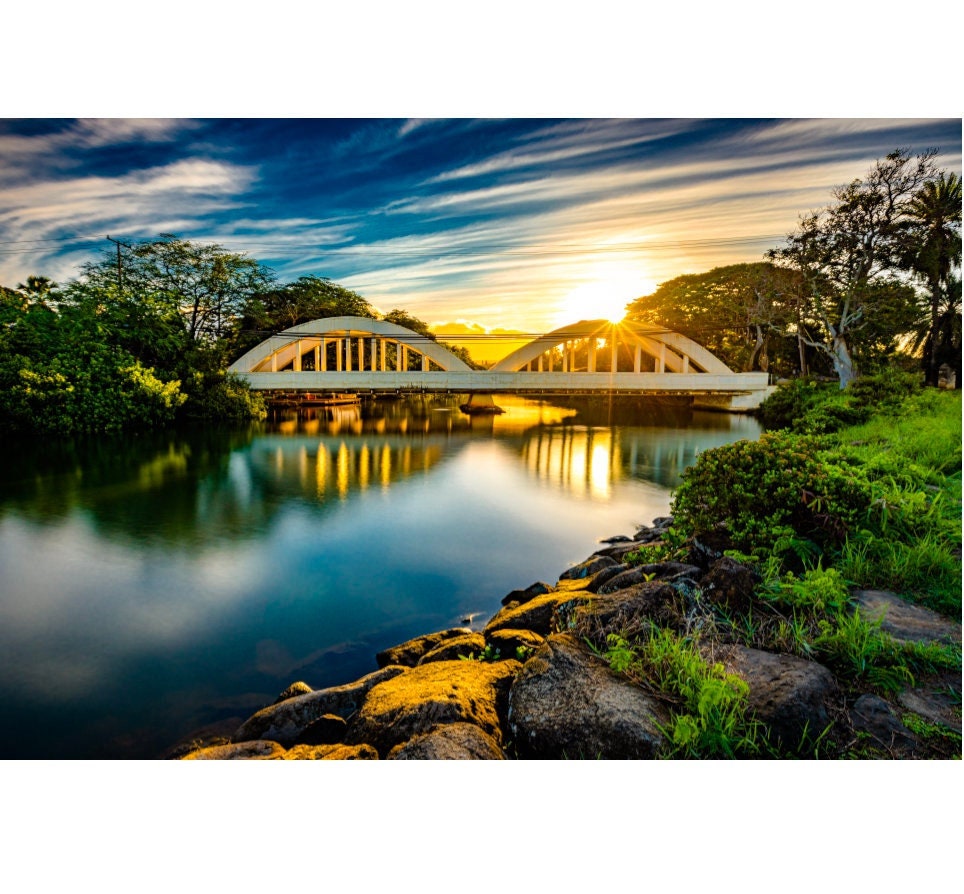 Iconic Haleiwa Rainbow Bridge on Oahu's North Shore, Hawaii