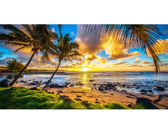 Panorama Aluminum Fine Art print of a beautiful sunrise in Kauai, Hawaii titled "East Kauai Sunrise"