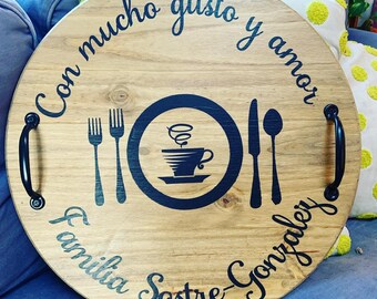 Custom Personalized Round Wood Serving Tray -Charcuterie, bread and cheese, Housewarming, party gift