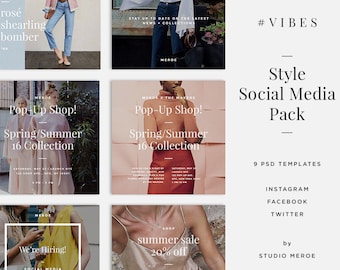 V I B E S | 9 Stylish Blog or Social Media Templates: Instagram, Facebook, Pinterest | PSD Format | PreMade Graphics | Easy to Use