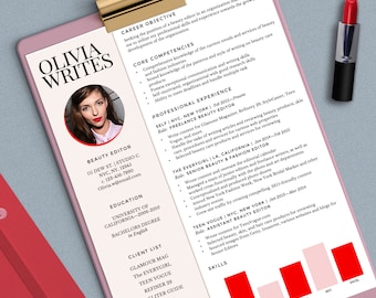 SALE - Modern & Feminine Résumé Template - Custom Résumé/CV - Instant Download - MS Word Format - Fully Editable - Pink Theme
