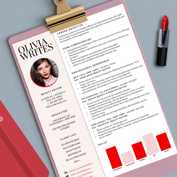 SALE - Modern & Feminine Résumé Template - Custom Résumé/CV - Instant Download - MS Word Format - Fully Editable - Pink Theme