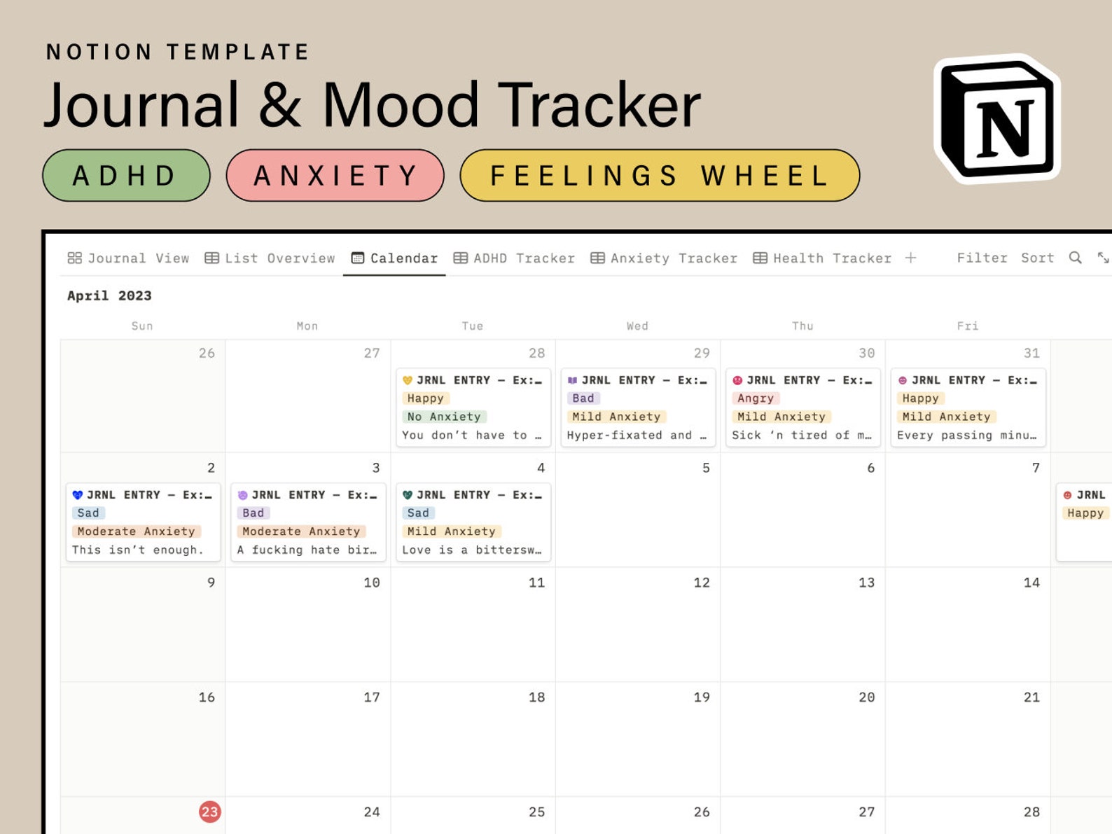 Photo inspiration: Picture Idea: Notion Template The Ultimate Digital Journal Mood Tracker With