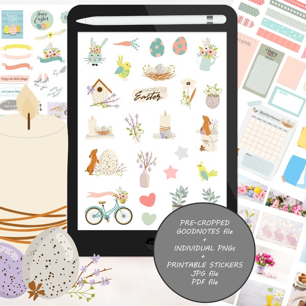 EASTER KIT/Digital Planner Stickers for Goodnotes/ iPad Stickers/Precropped Stickers/Printable Stickers/Bullet Journal/Tn stickers