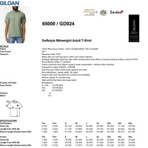 May include: A green short-sleeved t-shirt with the text "Softstyle Midweight Adult T-Shirt" and product details. The shirt is made of 100% ring spun cotton and is available in sizes S-4XL.