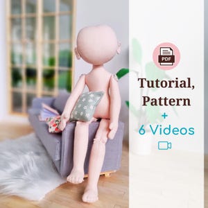 Textile Doll Pattern & Tutorial PDF 11 Inch Cloth Doll Sewing Pattern with Step-by-Step Photos and Videos DIY Fabric Doll Making E-Book