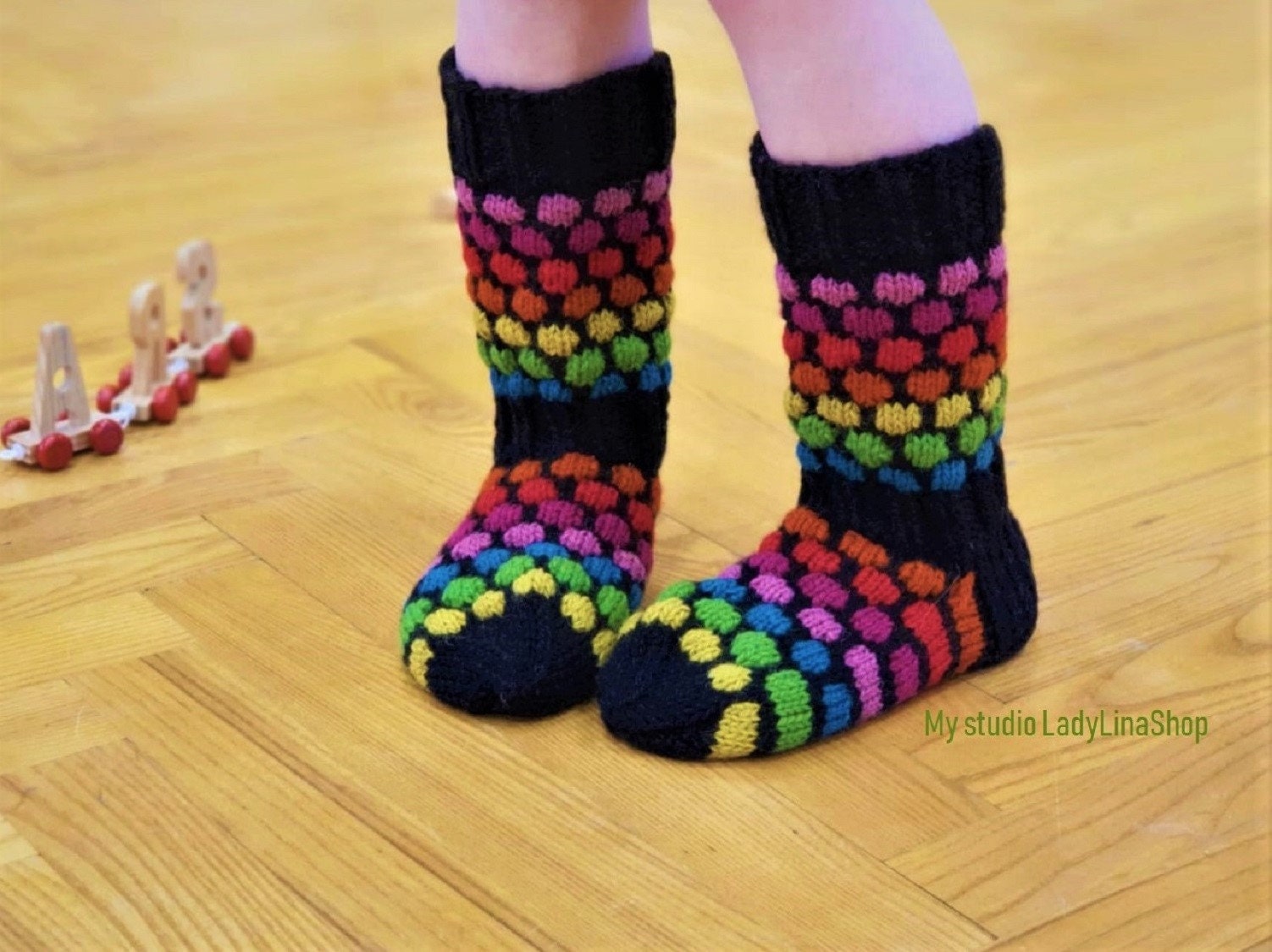 Rainbow Wool Socks Kids Women Home Slippers Handknit Funny Gift Eco Wool  Gray -  Canada