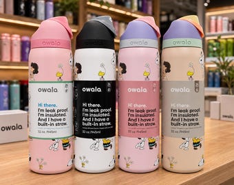 Snoopy Owala Water Bottle 32oz, Peanuts Inspired Tumbler, Pastel Kawaii Drinkware
