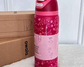 Owala FreeSip 32oz Pink Floral Water Bottle, Leak Proof Insulated Tumbler with Straw, Stainless Steel Travel Mug, Gift for Her