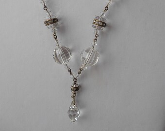 Art Deco Faceted Crystal Necklace with drop