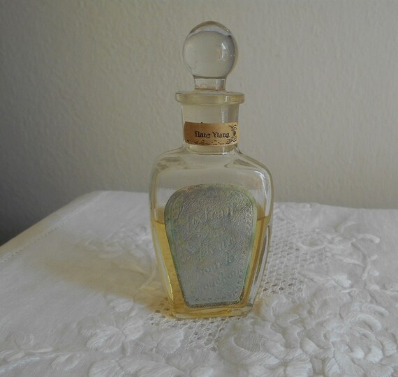 French Antique Edwardian Glass Perfume Bottle Ylang Ylang Pour Le Mouchoirs C 1910