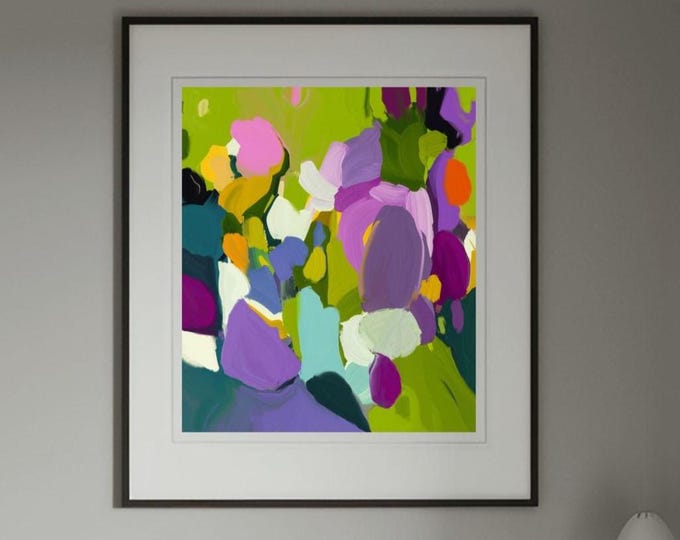 Lime Green Floral Abstract Print: Bright Colourful Happy Wall Art, UK Artist