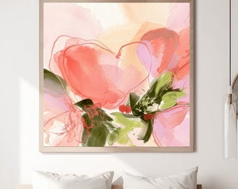 Abstract Heart Flower Fine Art Print: Vibrant Pink Peach Wall Art