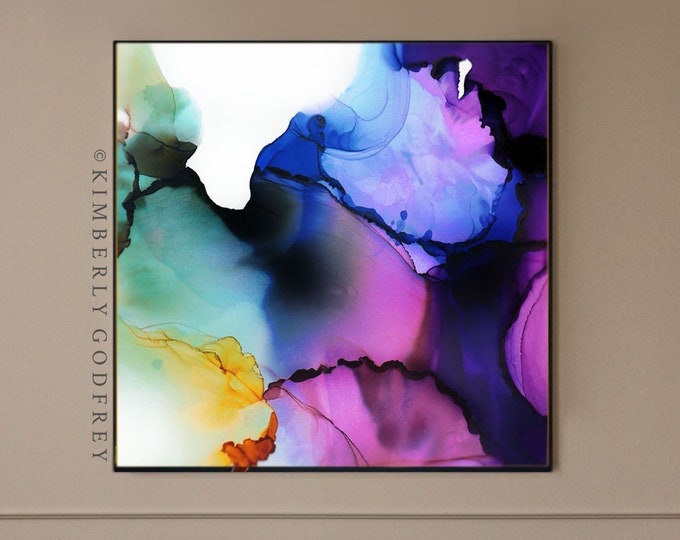 Amethyst & Cobalt Abstract Art Print: Modern Giclée, Interior Design