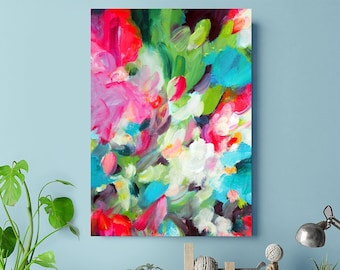 Magenta Bouquet Abstract Fine Art Print, Colourful Interior Design, Bright Contemporary Painting, Home Decor, UK