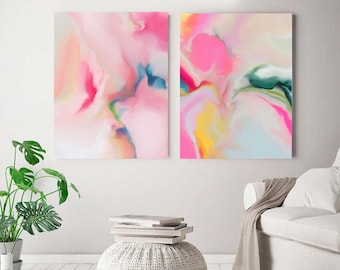 Pastel Blush Lily Set of Abstract Floral Prints, Elegant Pink Flowers, White Aesthetic Interior Design, Home Decor, UK Artist