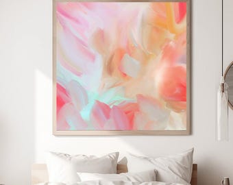 Coral Lotus Flower Fine Art Print, Pink Abstract Floral Wall Decor